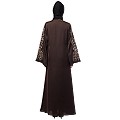 A-line party wear abaya with Resham embroidery work- Coffee Brown
